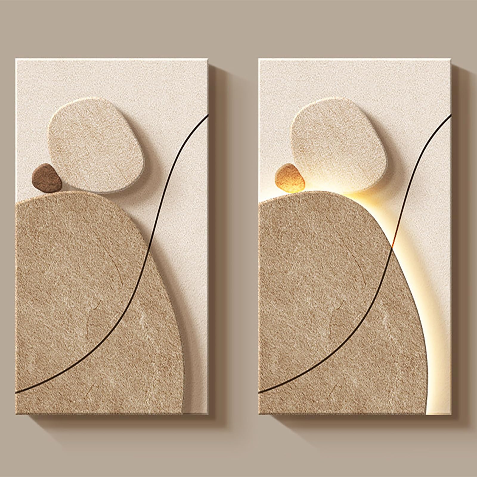 ZCQMSCWW 3D Handcrafted Sandstone Wall Art with Warm LED Lighting, Modern Geometric Relief Sculpture for Living Room, Bedroom And Entryway(C,50 * 70cm/19.6 * 27.5in)