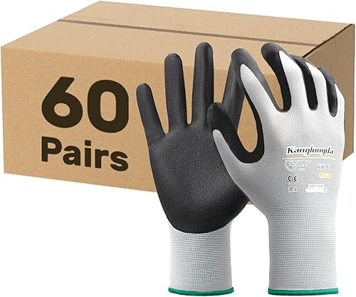 Miniatura 22 de Kebada W2 - Guantes de trabajo unisex, aptos para pantalla táctil, con agarre, elásticos, recubiertos de nitrilo, para jardinería, manejo