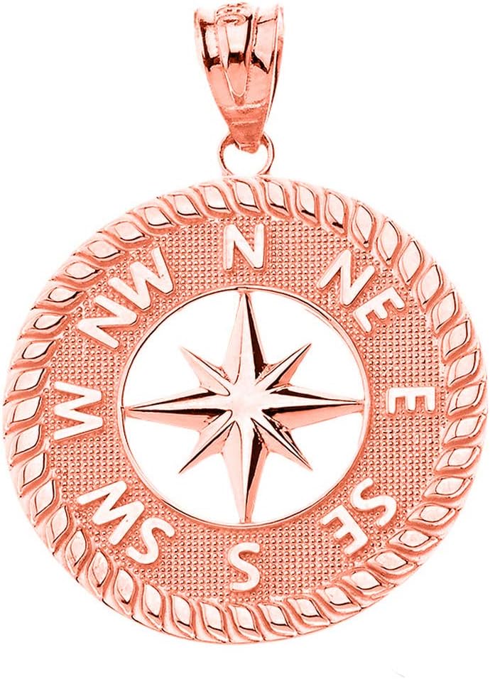 Certified 10k Gold Nautical Navigation Compass North Star Starburst Pendant