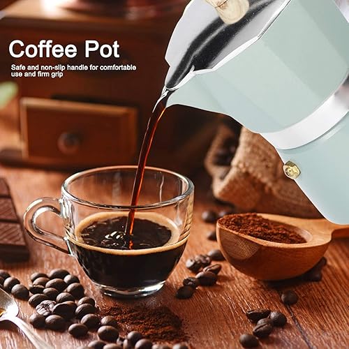 Miniatura 3 de Cafetera de café expreso de 3/6, cafetera italiana de aluminio, cafetera italiana para estufa, cafetera percoladora (3 tazas/5 onzas)