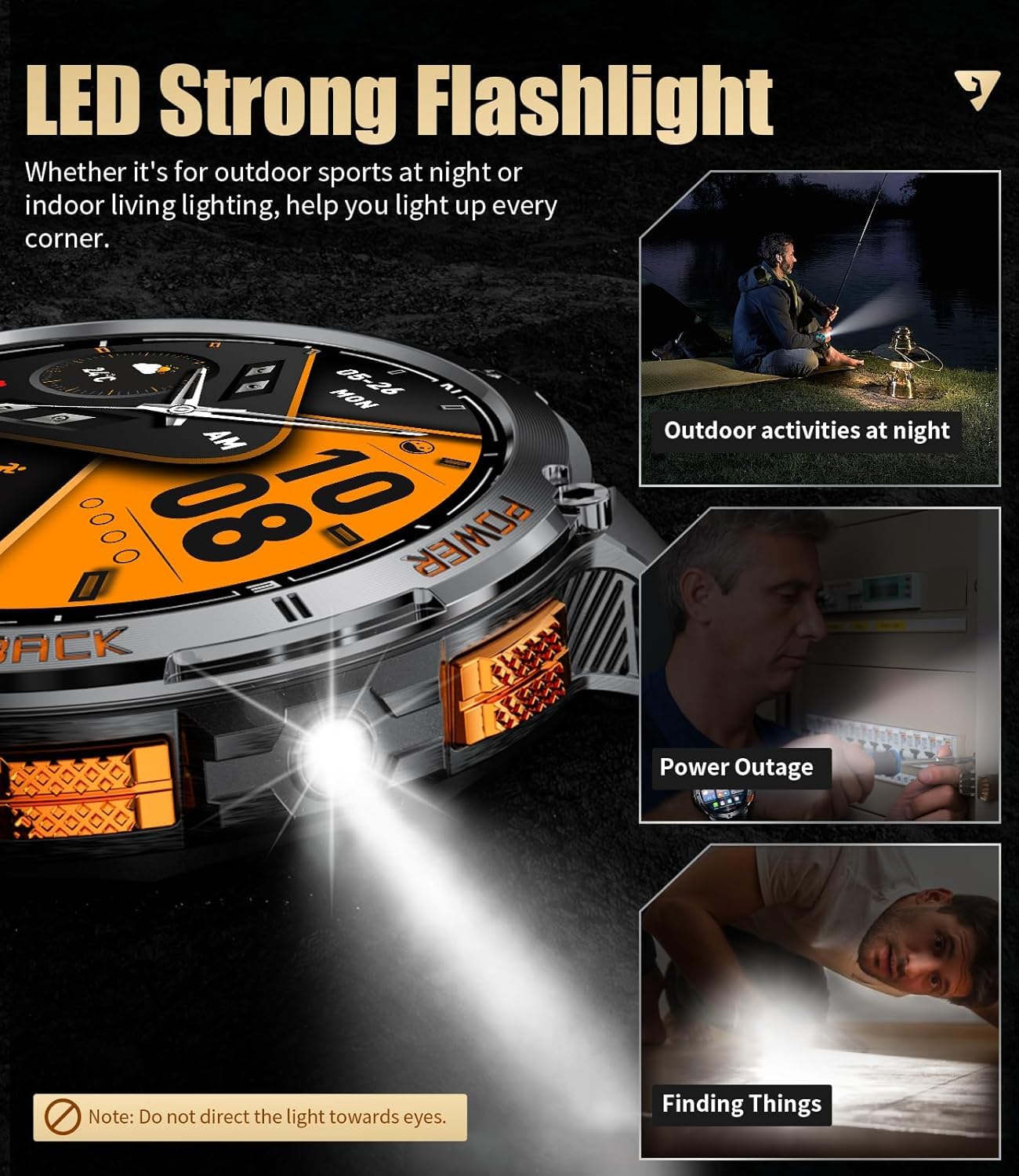 LIGE Integriertes GPS Smartwatch Herren, 1,43 Zoll AMOLED Smart Watch mit LED Taschenlampe for Android & iOS, 5ATM Wasserdicht, 300+ Zifferblätter, Kompass/Höhenmesser, 170+ Sportmodi, Graphitschwarz