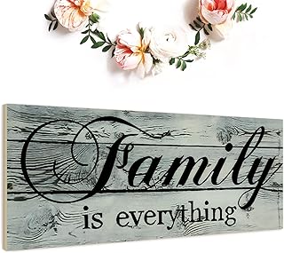 Jetec Family Is Everything Rustic Wood Sign - Farmhouse Wall Decor with Metal Hooks, Vintage Blue-Gray Hanging Plaque for Kitchen, Living Room, Entryway, Housewarming & Wedding Gift(Blue-Gray)
