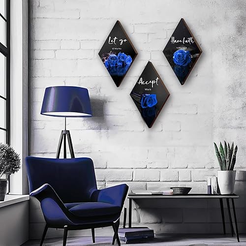 Miniatura 7 de 3 piezas de decoración de baño azul rosa para dormitorio, decoración de pared de granja, arte de pared de madera inspiradora con letrero de aceptar