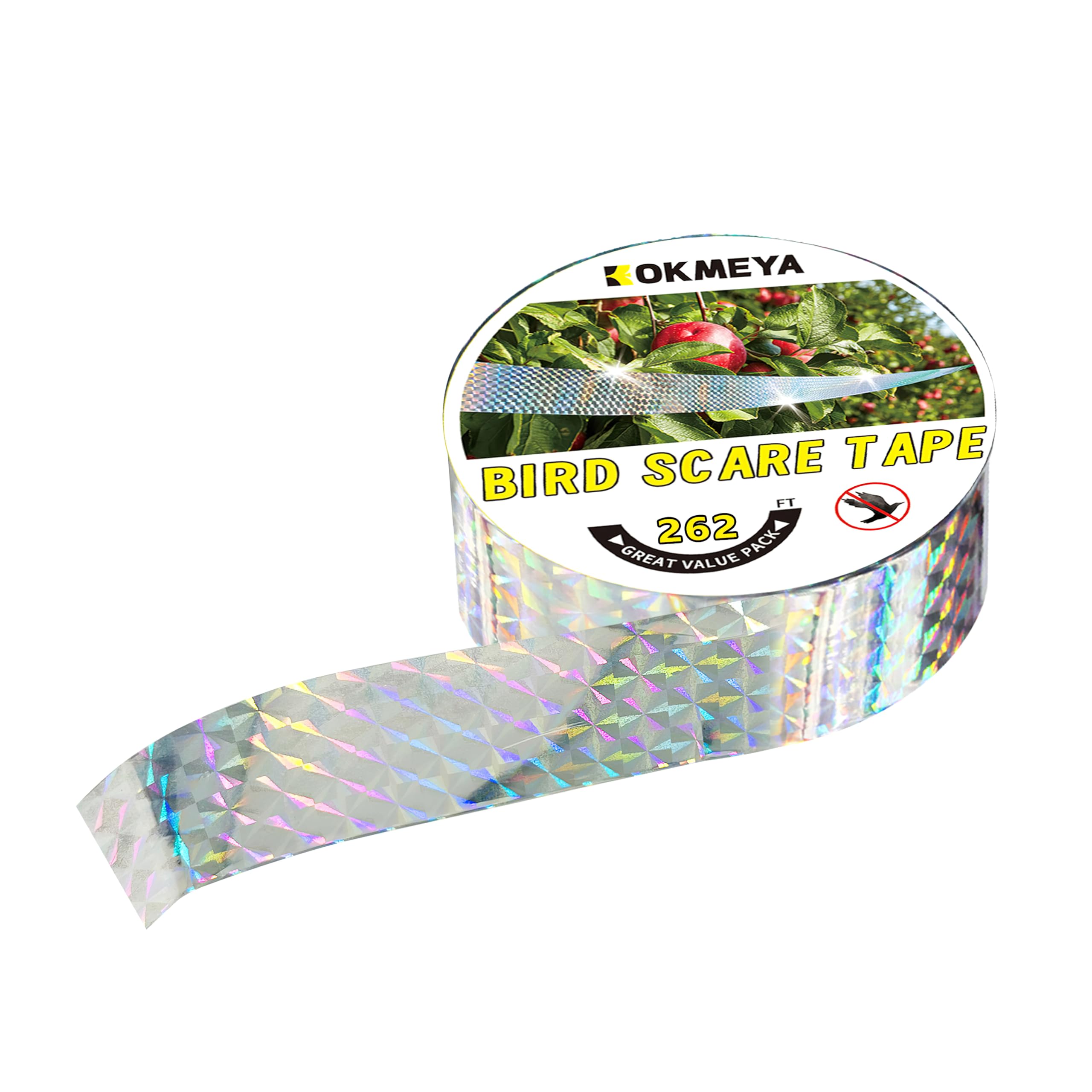 KOKMEYA Reflektierendes Blitzband für Vögel, doppelseitiges Band, schreckt Vögel ab, vogelschreck,für Haus, Garten, Hof, Obstgarten, Terrasse, Outdoor, 80 m x 1