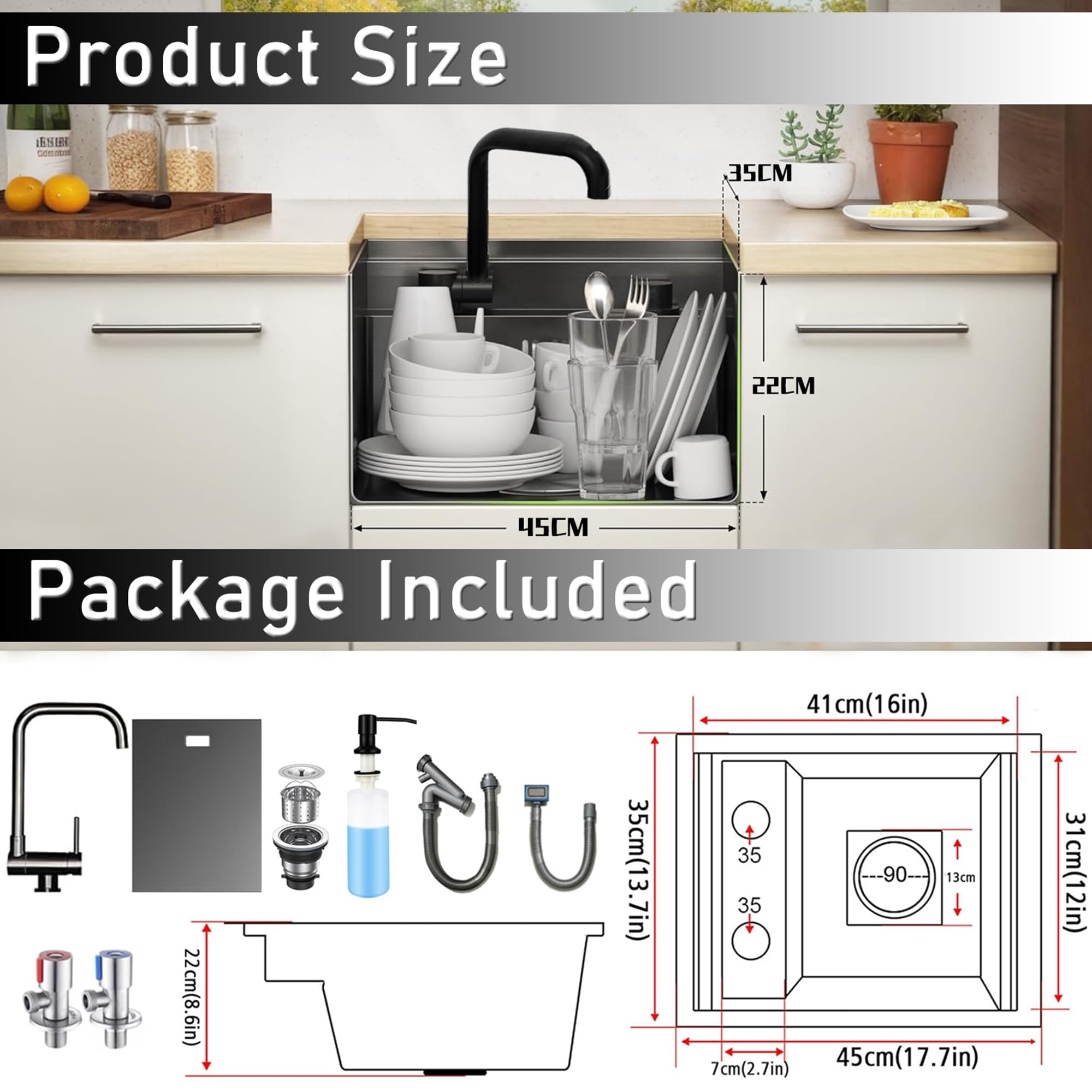 Fregadero De Cocina Con Tapa Fregadero Oculto De Acero Inoxidable Nakajima Invisible Lavabo Pequeño De Una Sola Ranura (35x45cm)