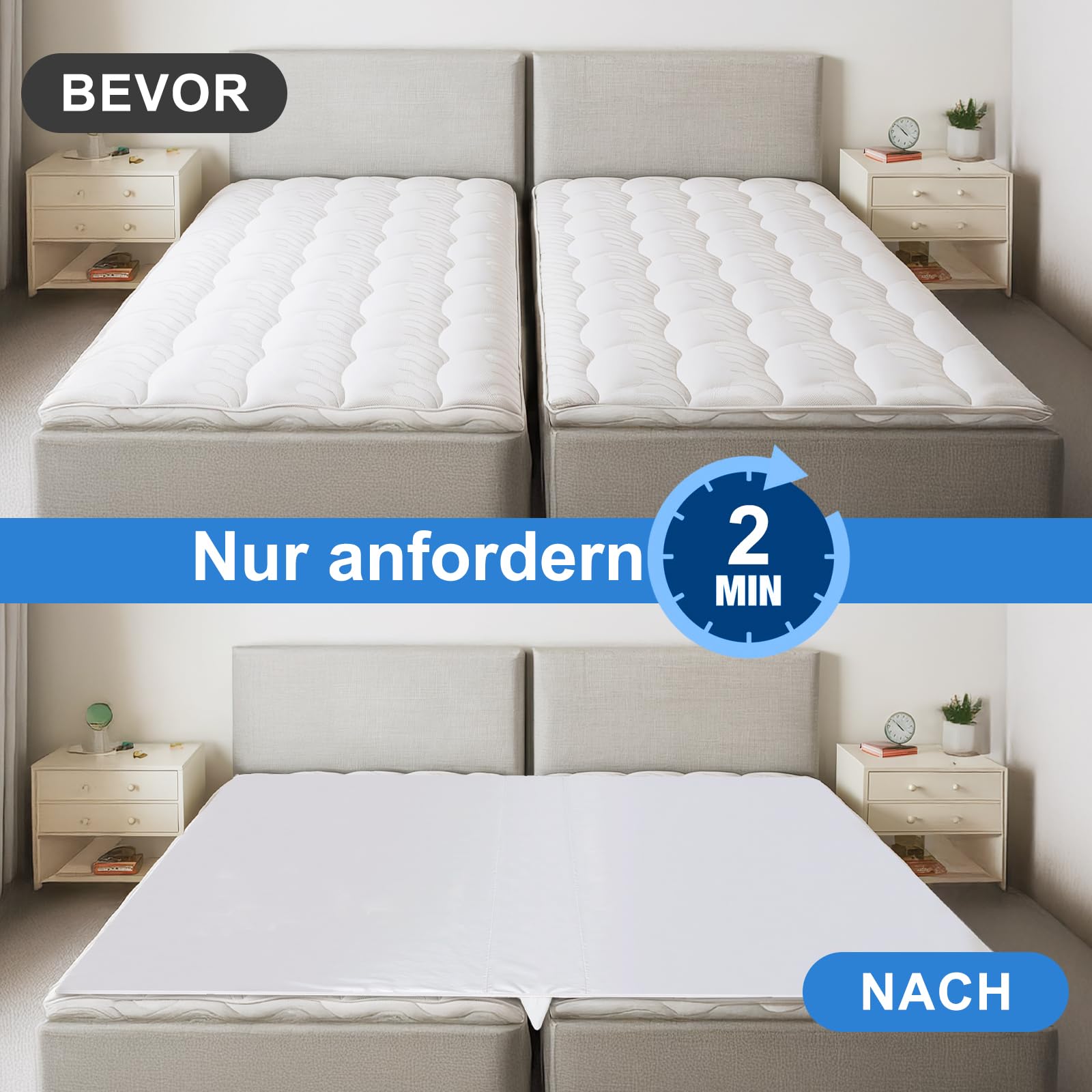 Upgrade 3-in-1 Liebesbrücke für Matratzen mit Spannbettlaken,Matratze Lücke Füller King Bett-mit Blatt Strap Set 198x 190cm-Patent