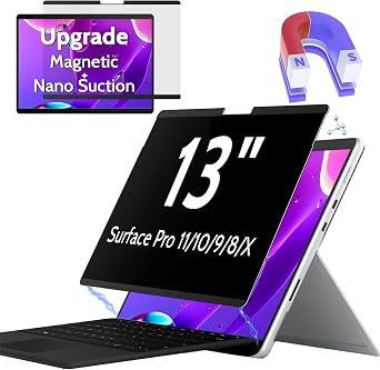 Peslv Magnetic Privacy Screen for Surface Pro 11/10/9/8/X 13 Inch, Removable Anti Blue Light Glare Filter, Black Security Private Apy Block Protector