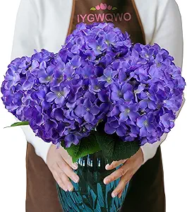 6PCS Large Silk Hydrangea Flowers, 20 In Full Faux Hydrangea Artificial Flowers with Stem Leaves for Fake Huge Bouquet Home Kitchen Wedding Party Wreath Xmas Centerpieces Arrangements (Purple)