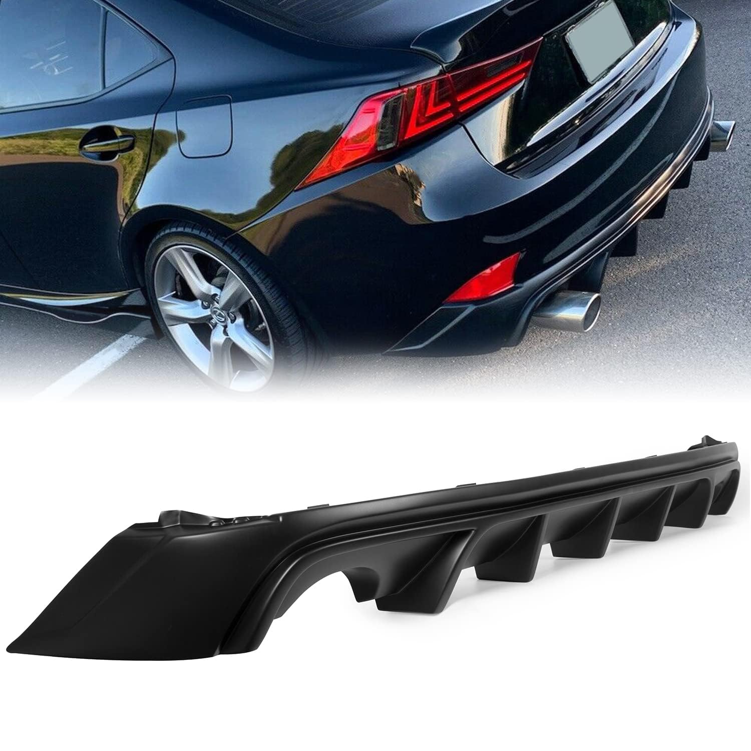KUAFU Rear Bumper Lip Diffuser Compatible with 2014-2016 Lexus IS250 IS350 IS200T Spoiler Splitter 4-Door Only Black ABS Plastic