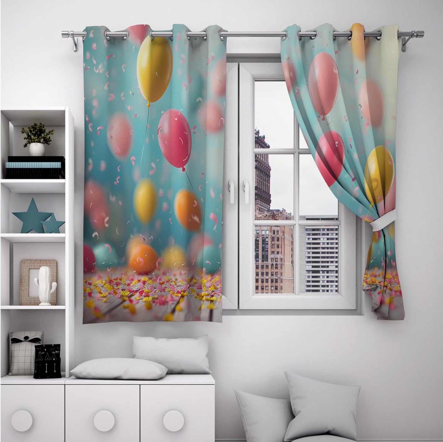 Candy Color Blackout Curtains Colored Balloons Pattern Window Drapes Holiday Theme Decor Window Treatments for Bedroom Living Room 2 Panels 2X W38xL63in