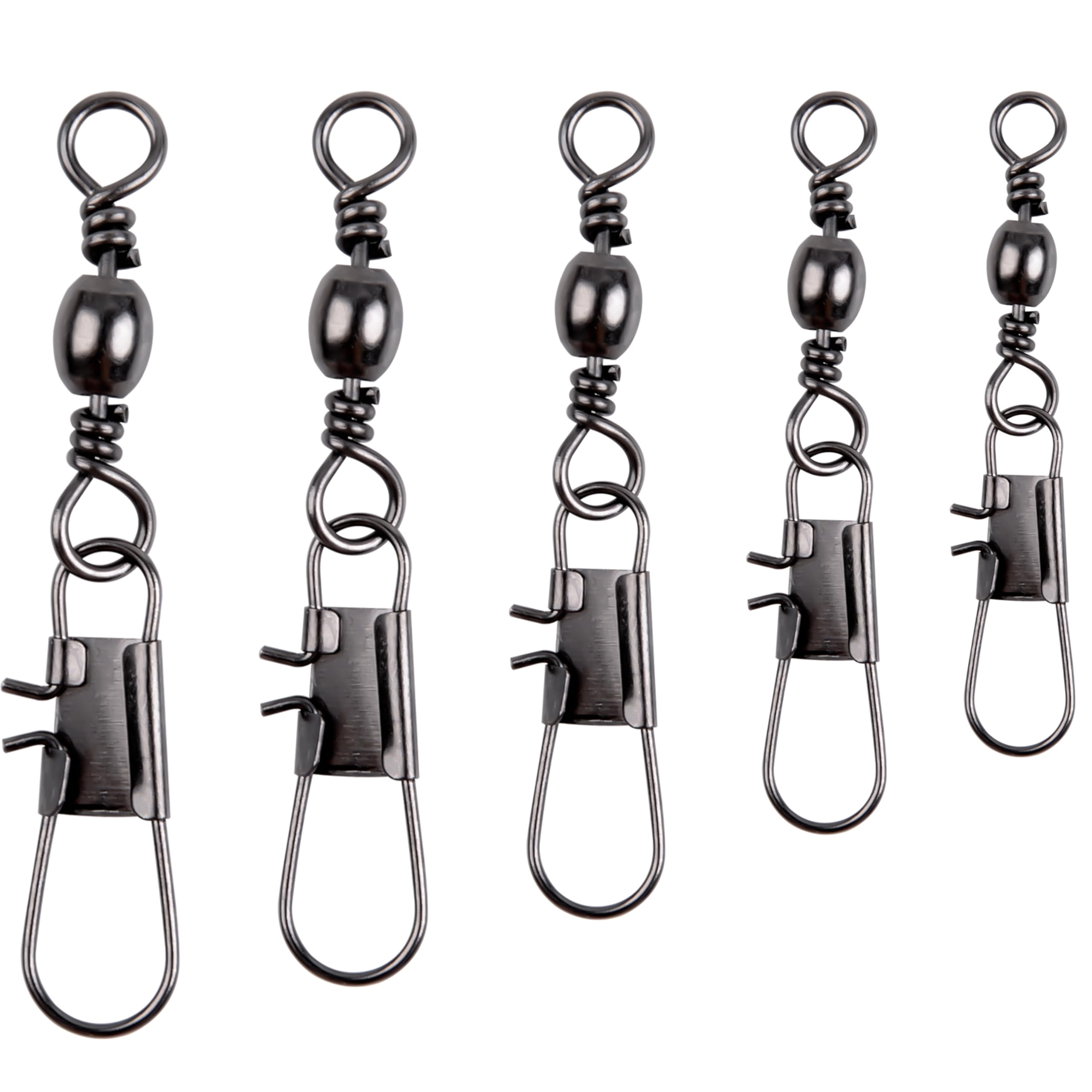 JOGFFDE Fishing Barrel Swivels with Safty Interlock Snaps,60pcs/Pack High Strength Snap Swivel Saltwater Stainless Steel Fishing Barrel Snaps Freshwater Lure Connnector Accessories