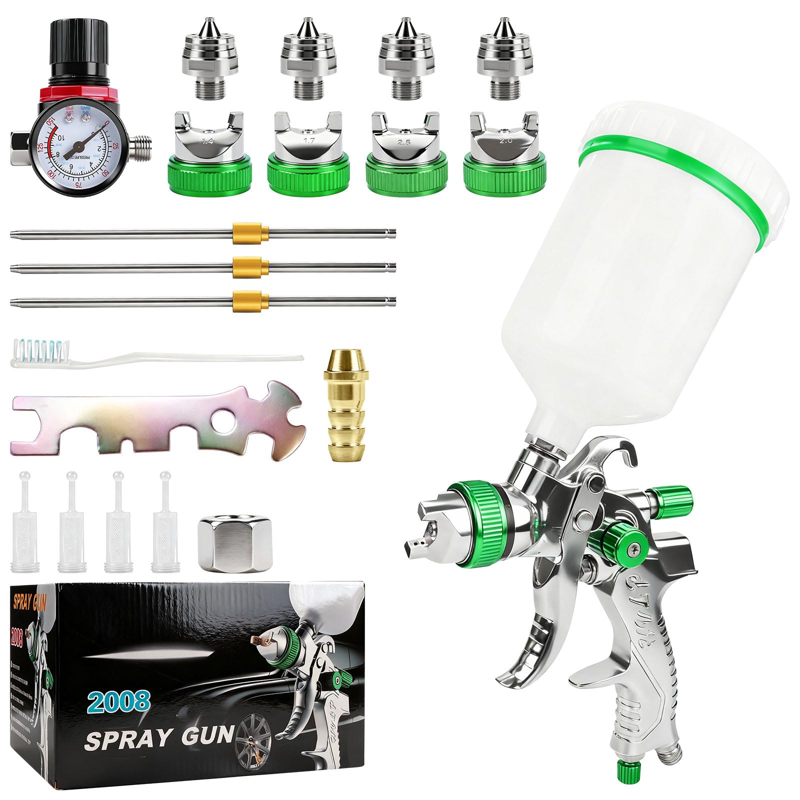 HVLP Pistola pulverizadora de Aire comprimido Profesional con boquillas de 1,4 mm, 1,7 mm, 2,0 mm y 2,5 mm, Sistema de pulverización de Pintura, Pistola con Vaso de plástico de 600 ml