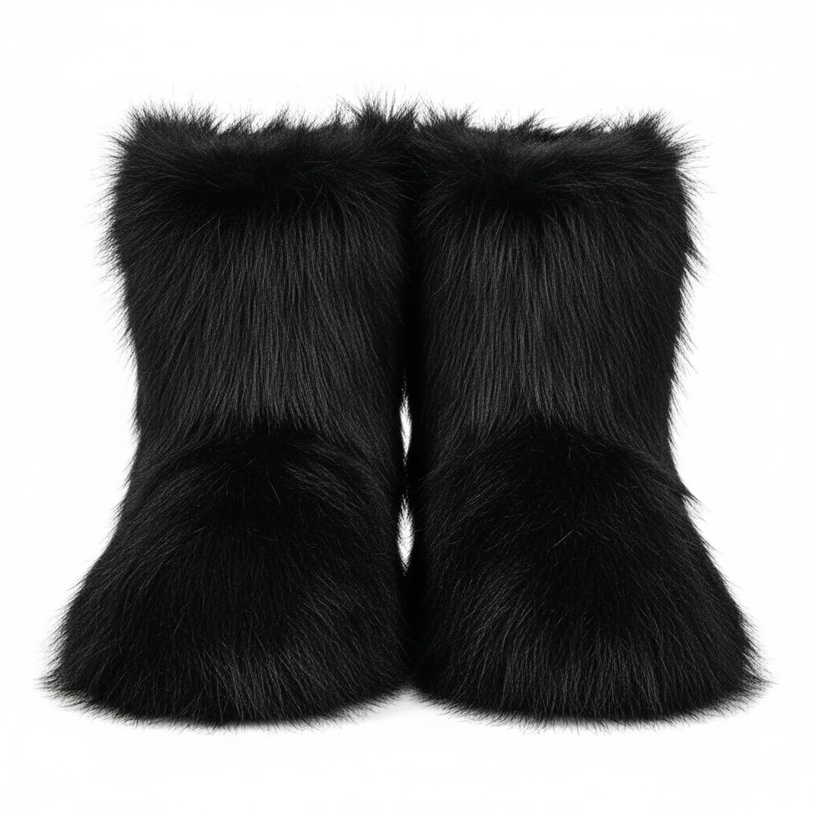 ZVC Womens Faux Fur Boots Furry Comfortable Snow Boots Warm Fluffy Winter Boot Fuzzy Mid-Calf Boot Outdoor Indoor