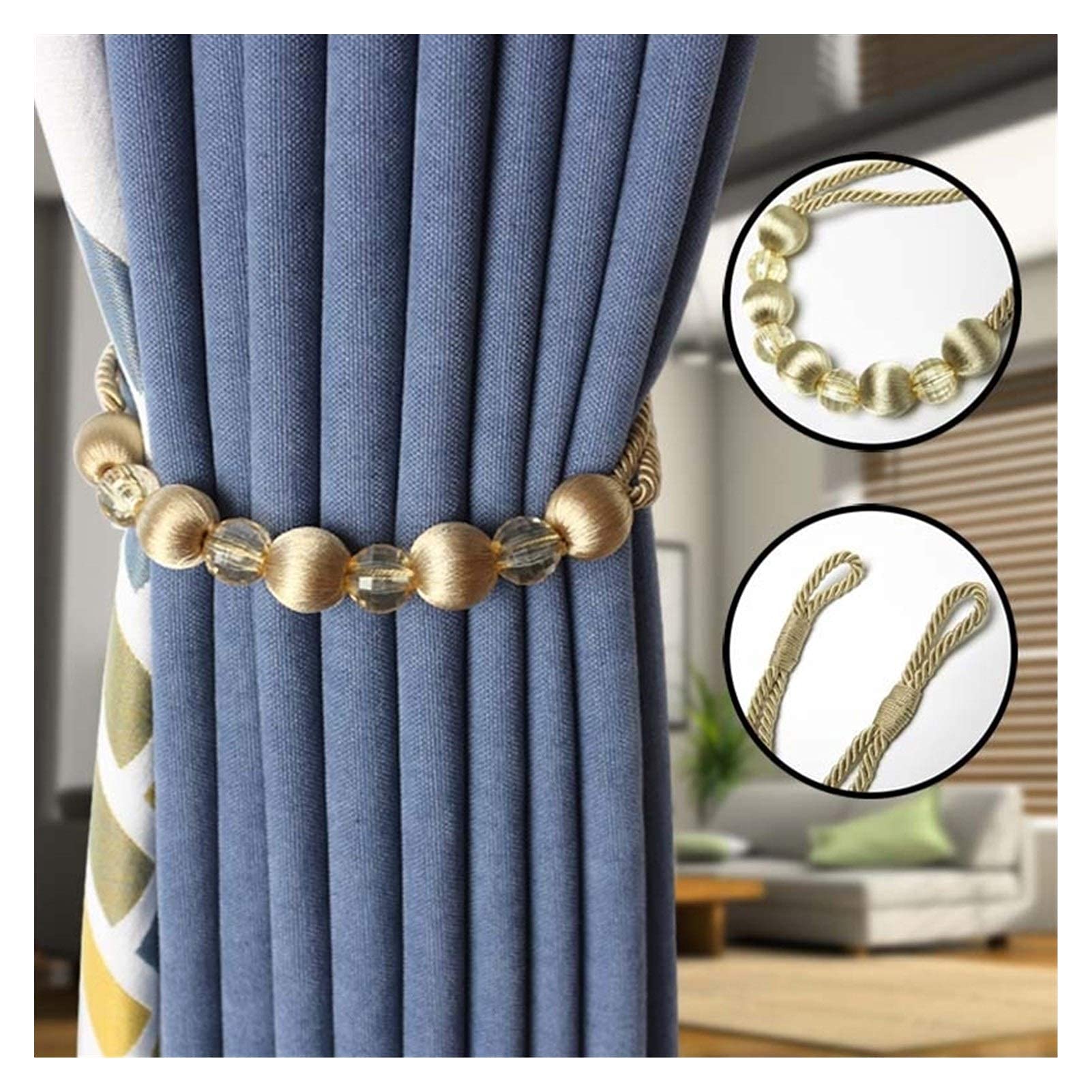 Embrasses magnétiques pour rideaux en cristal, 2pcs embrasses pour rideaux corde velours perle rideau accessoires embrasse porte-boucle cordes suspendues décoration de la maison pour la fixation de