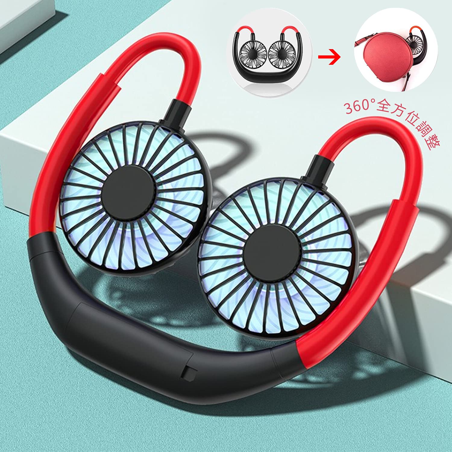 首かけ扇風機 USB充電式 360度角度調整可能 携帯扇風機 首かけ 首掛け USB充電式 肩掛け 肩かけ 風量3段階