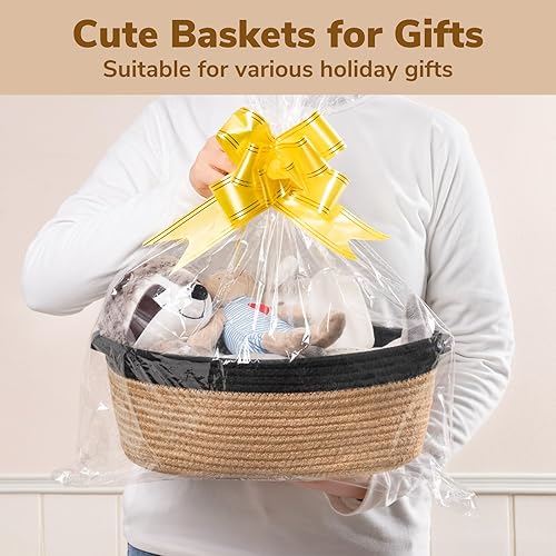 Miniatura 2 de Goodpick Cesta tejida pequeña, linda cuerda rosa, cesta de algodón para bebé, cesta de almacenamiento para habitación de guardería, caja de juguetes