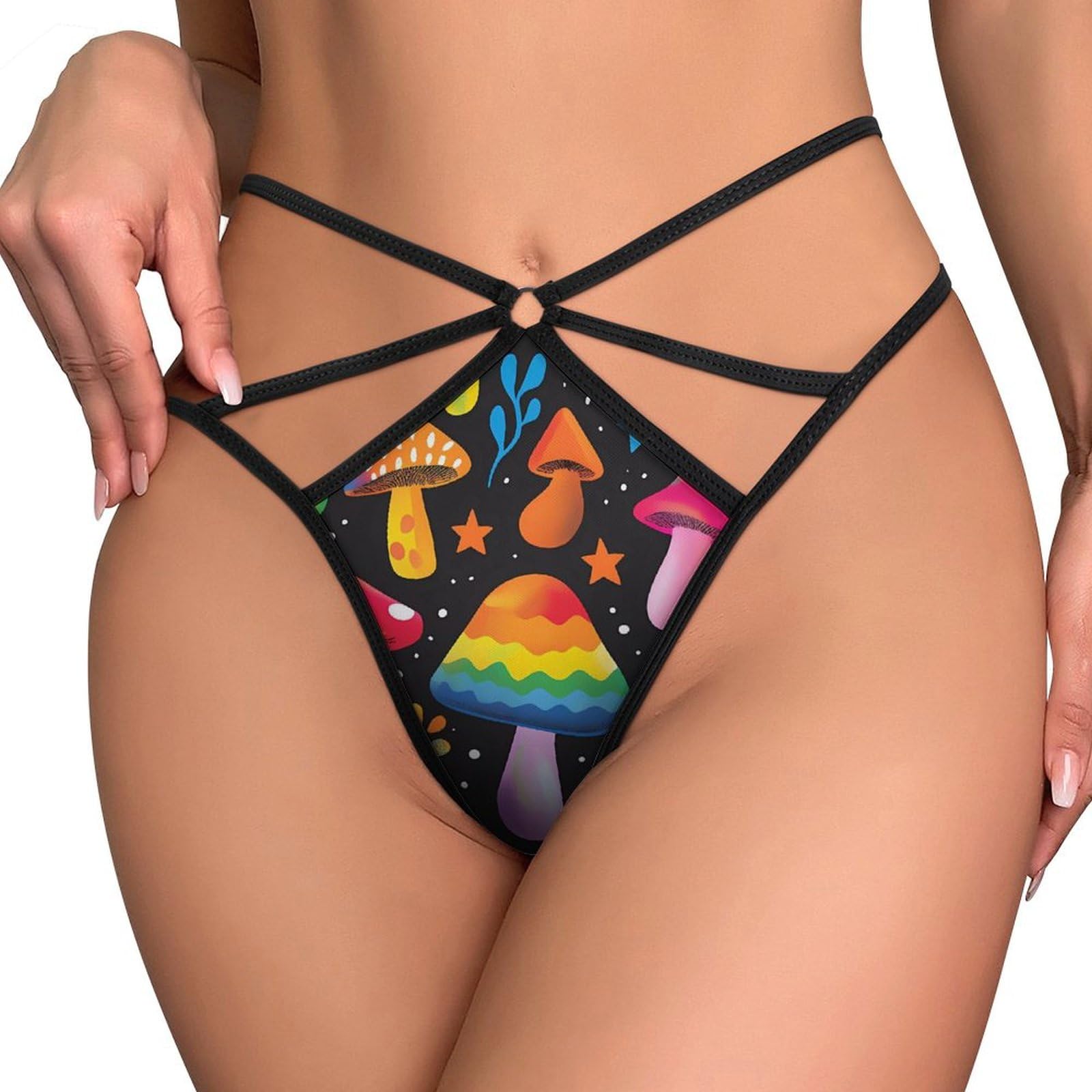 KWQDOZF Mushrooms Neon Rainbow Women's G-String Thongs Stretch T-Back String Strap Underwear Panty