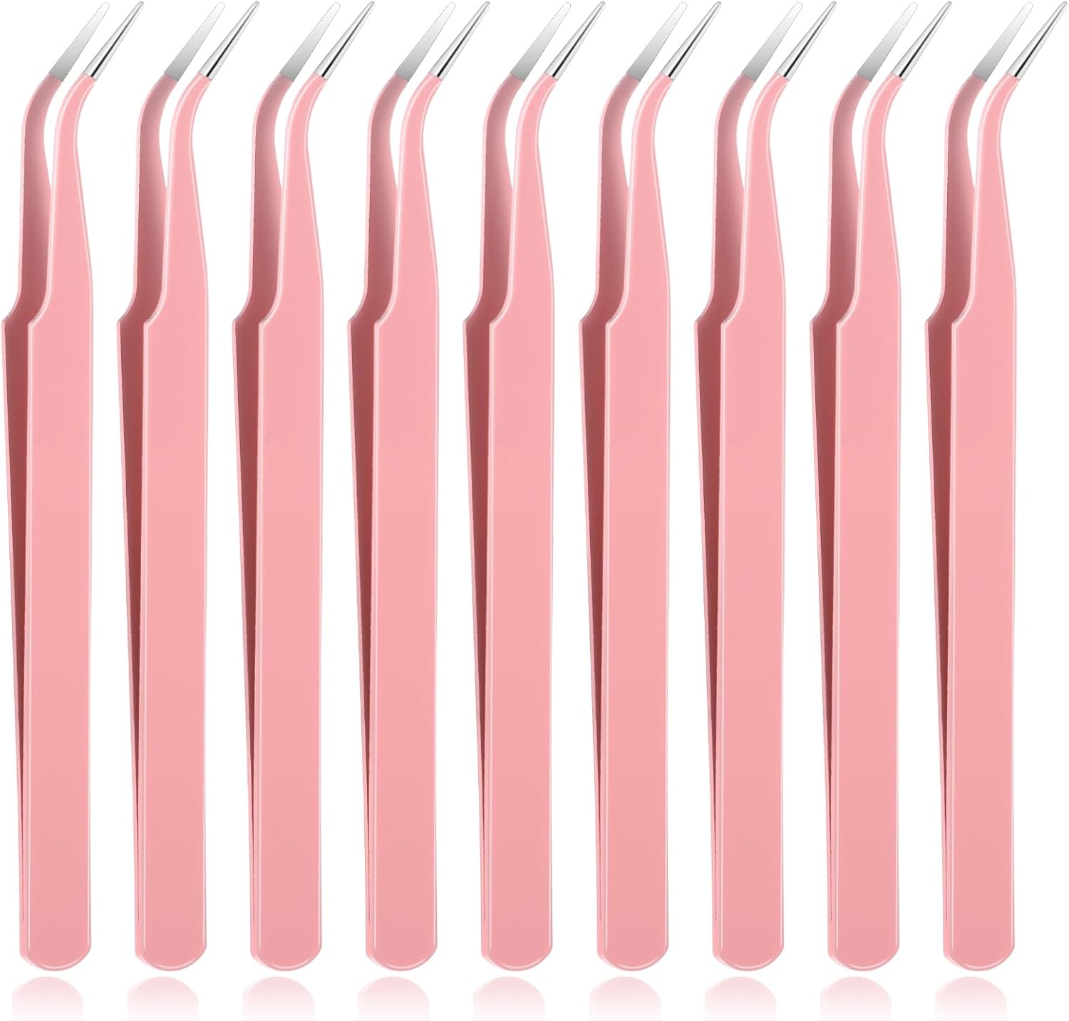 9 Pcs Precision Tweezers, Stainless Steel Craft Tweezers for Crafting, Curved Tweezer Multipurpose Pointed Long Tweezer for Crafting DIY Bead Jewelry Making, Scrapbooking, Crafts, Nail Art (Pink)