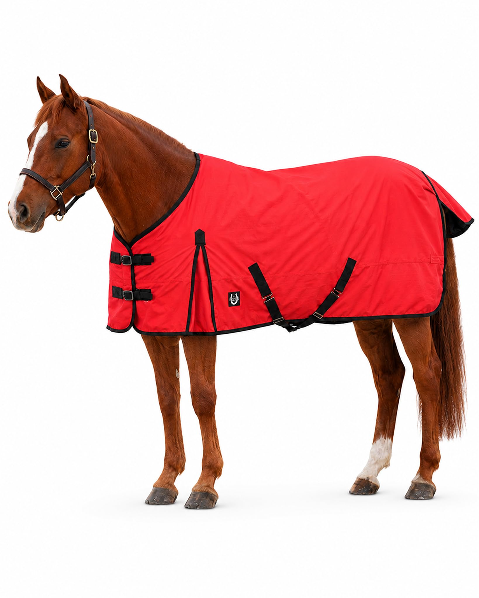 Manta de invierno Ripstop de 600 denier con relleno de poliéster de 250 g/m² (100% impermeable/transpirable/a prueba de nieve) – Manta de invierno pesada de caballo (rojo con ribete negro), tamaño 72