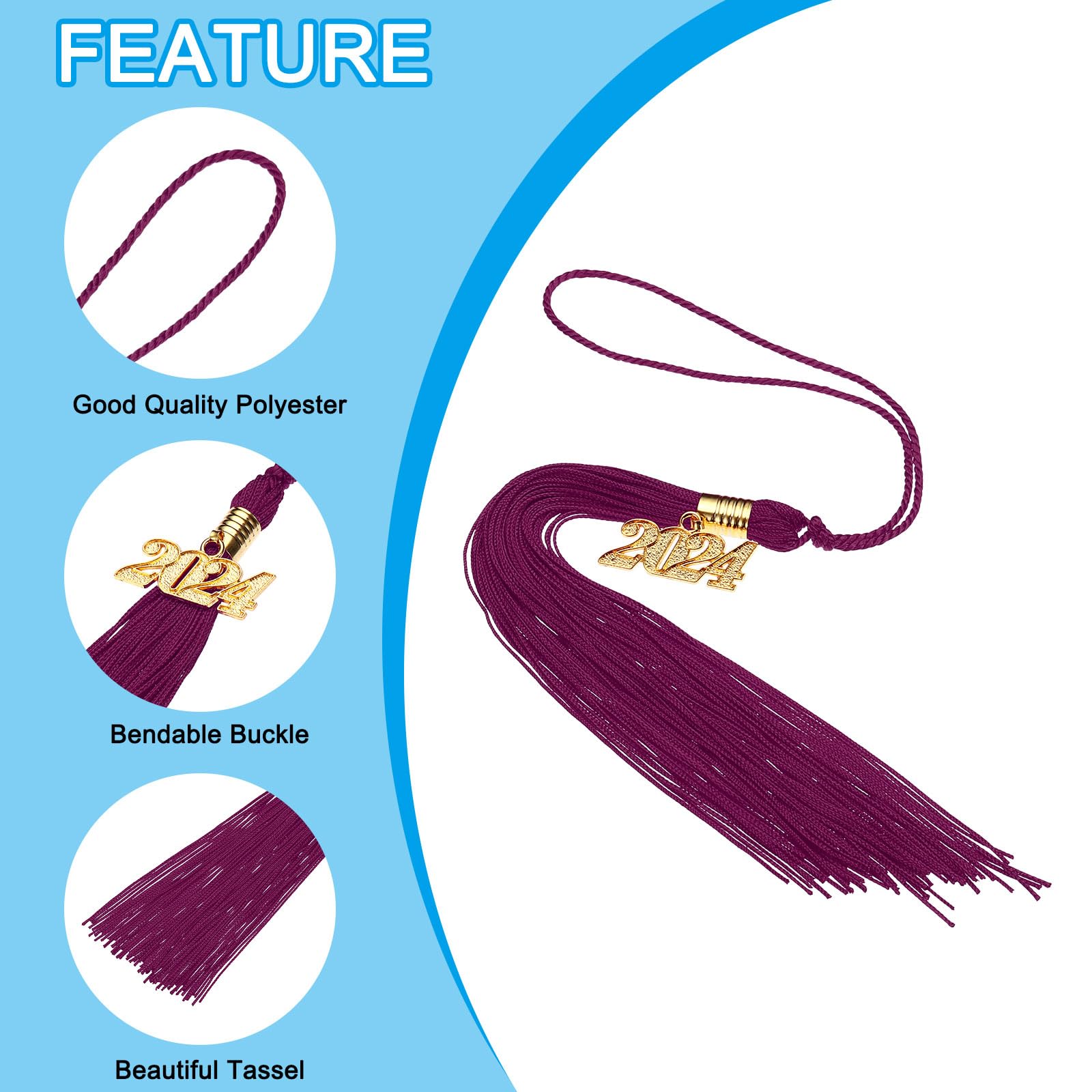 PATIKIL 2 Pcs Graduation Tassel with 2024 Gold Charm - Image 3