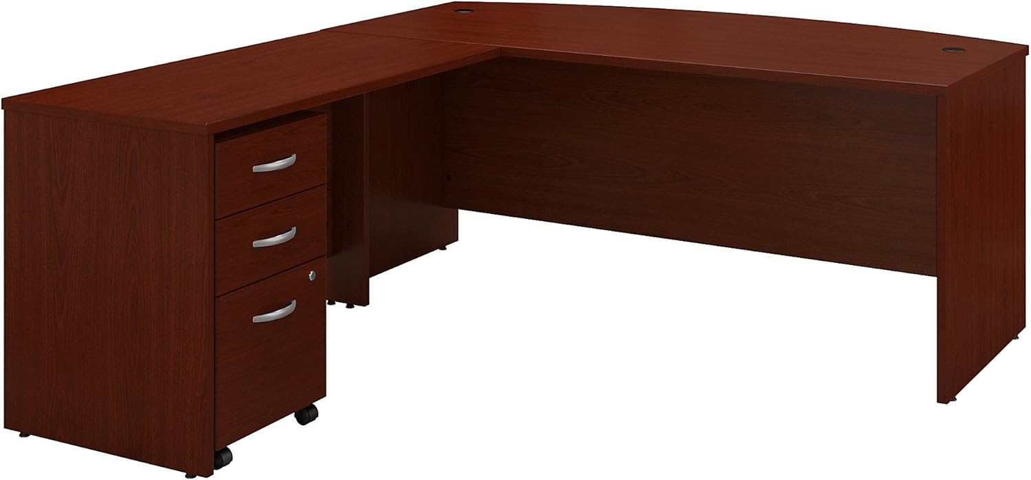 Bush Business Furniture Series C 72W Bow Front L Shaped Desk with 48W Return and Mobile File Cabinet in Mahogany