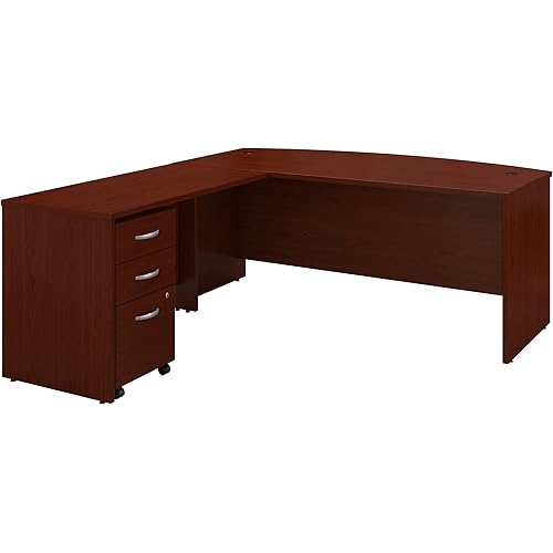 Bush Business Furniture Series C 72W Bow Front L Shaped Desk with 48W Return and Mobile File Cabinet in Mahogany
