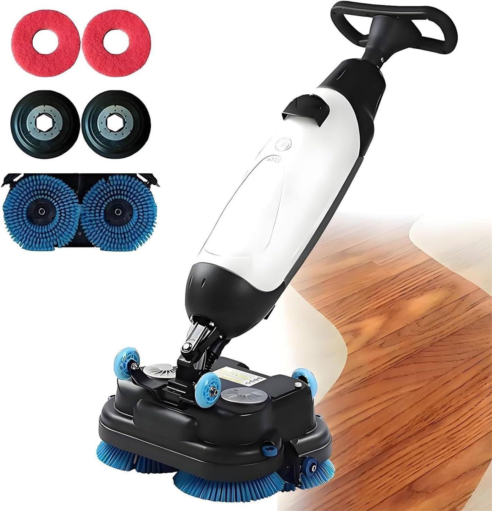 Fregadora De Pisos Eléctrica Inalámbrica, Pulidora Y Abrillantadora De Pisos Comercial con Cepillo Doble, Ancho De Limpieza De 43 Cm, 350 RPM, Limpieza Profunda De Azulejos Y Lechada White
