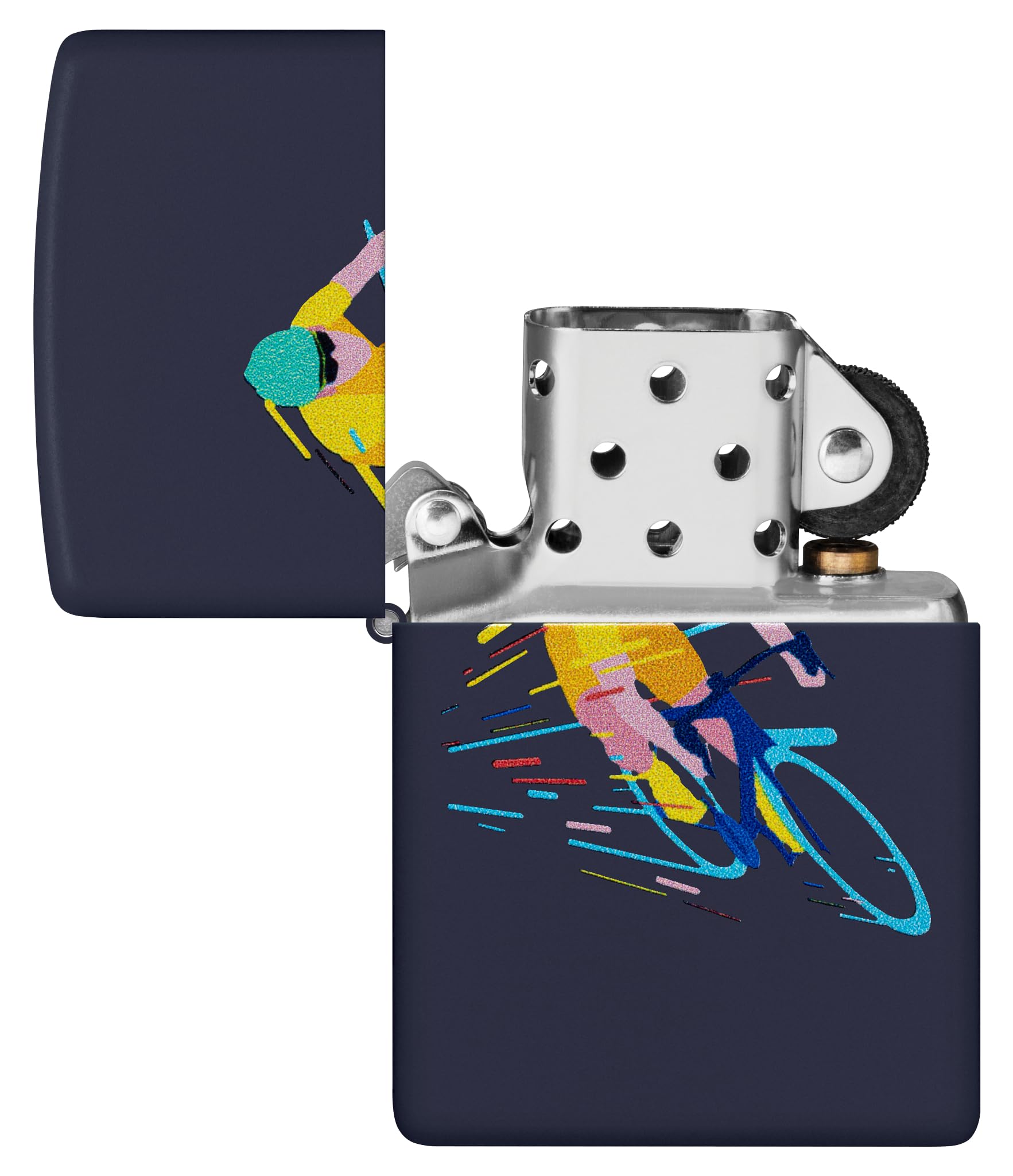 Zippo Cyclist Zapalniczka Sztormowa, Kolorowy Nadruk (Obustronny), do Napełniania, Wielokrotnego Użytku, Wiatroodporna Konstrukcja, Pudełko na Prezent, Wykonano w USA, Kolor Granatowy (Navy Matte)