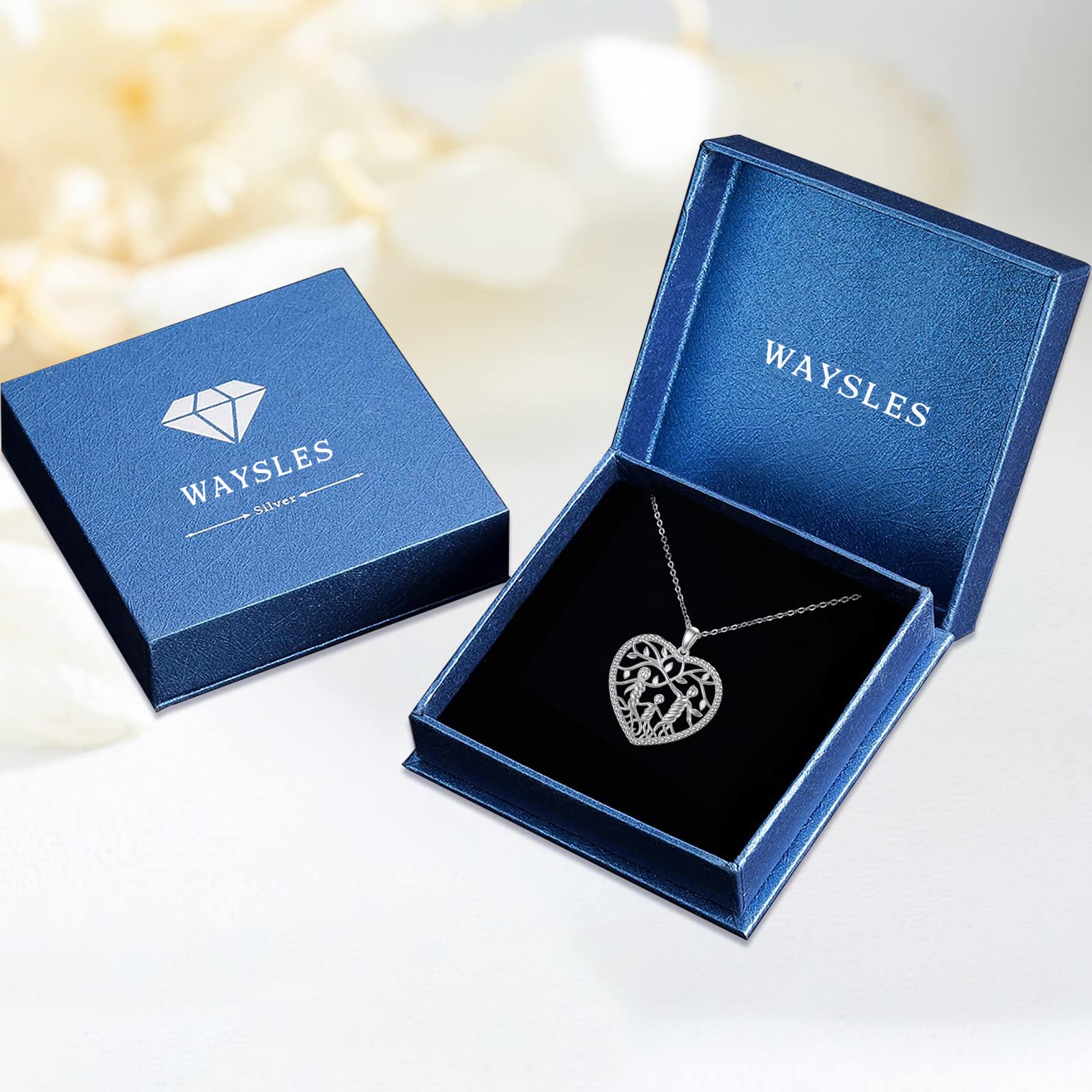 Damen Baum des Lebens Halskette 925 Sterling Silber Mutter Tochter/Sohn Lebensbaum Familie Herz Anhänger Schmuck Geschenke für Mama