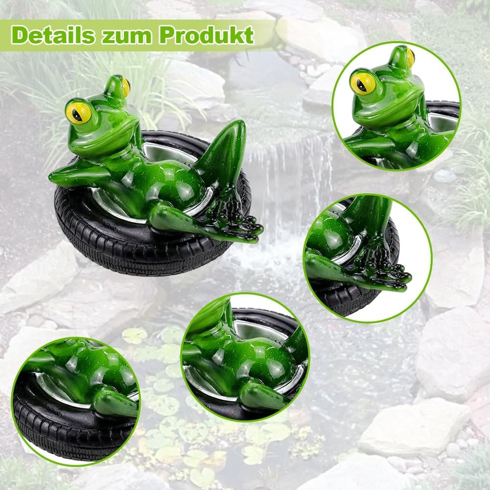 Mini estanque decorativo con 6 bolas plateadas y 2 flores de loto para mini estanques de terraza, bañeras de zinc, fuentes solares, jardín, balcón, estanque, decoración (rana en neumáticos)