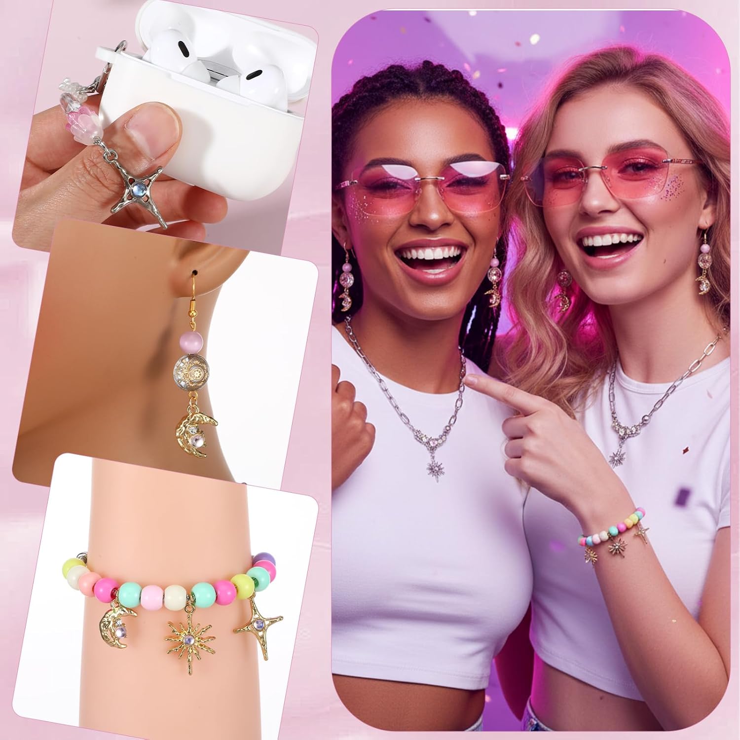 Sibba 30 PCS Celestial Charms Set Moon, Star, Sun Pendants with Opal Beads Alloy Silver & Gold Plated DIY Jewelry Making Supplies for Necklace, Bracelet, Earrings Craft Charms Bulk for Women - Image 6