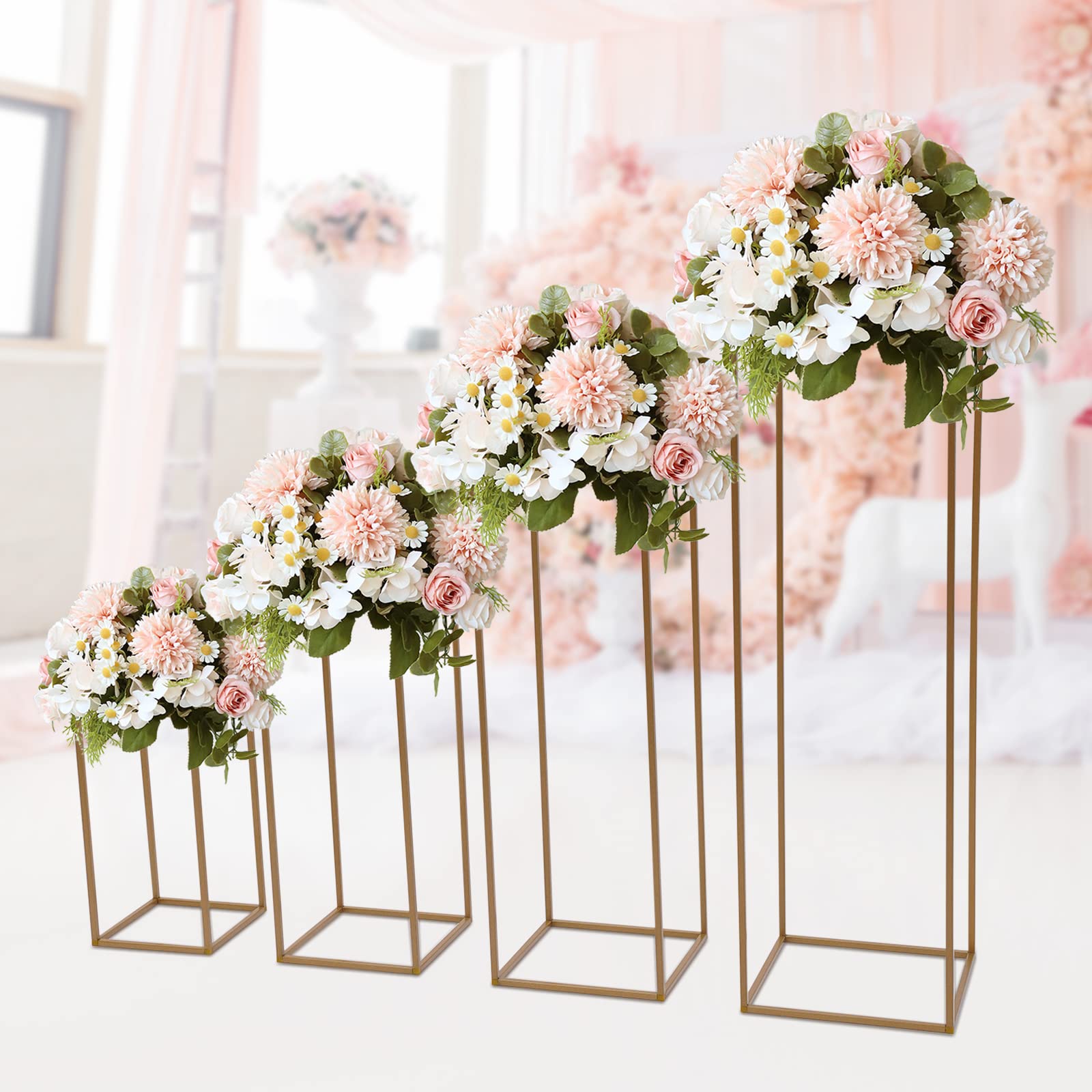 Set 4 Supporti Per Fiori Da Matrimonio, Colonne In Metallo Geometriche Bianche, Altezze Variabili Da 45 A 90cm, Portafiori Per Eventi E Decorazione Casa - 3