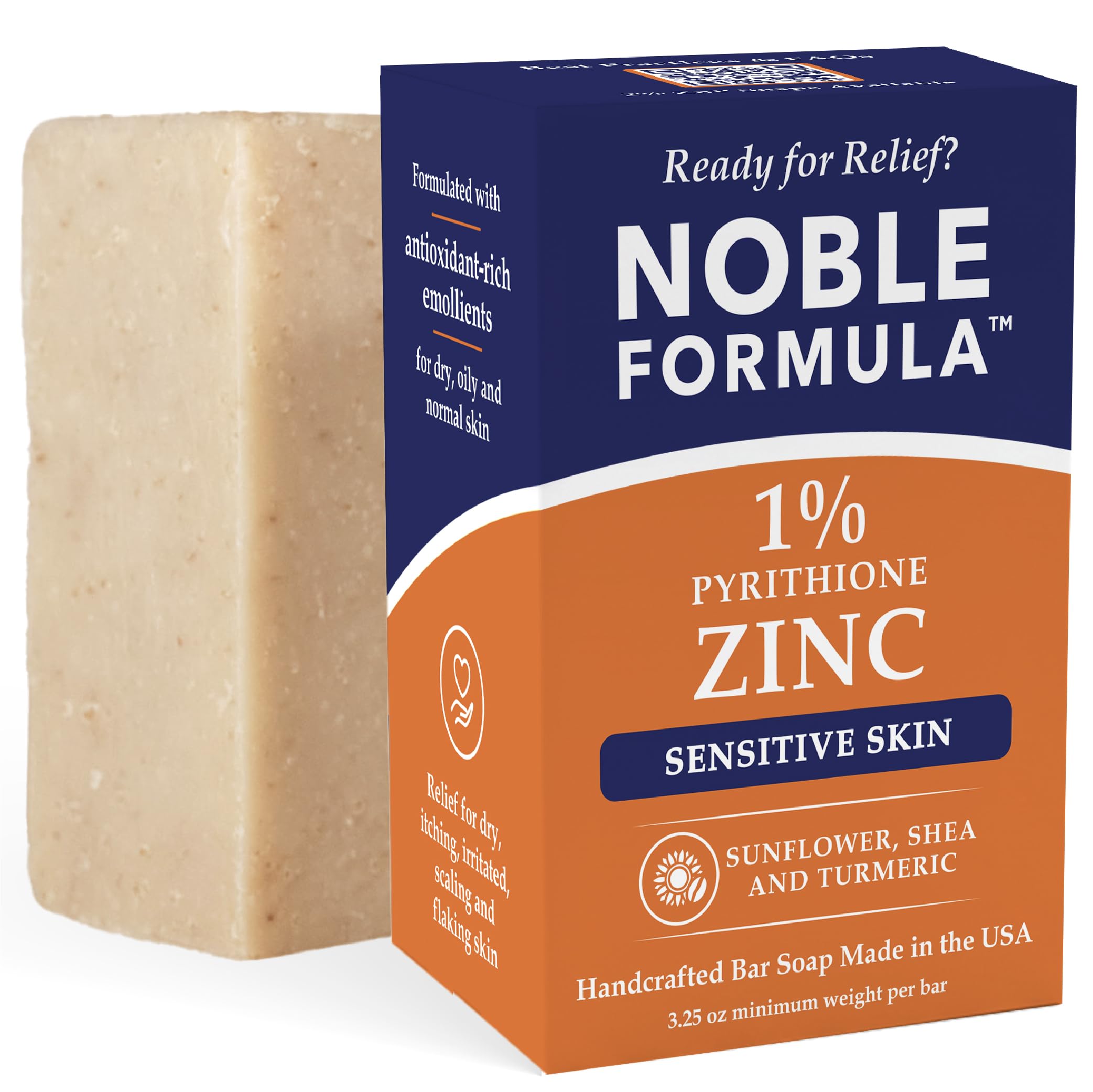 Noble Formula 1 Pyrithione Zinc Soap Bar with Sunflower Oil Shea Butter Turmeric Face Body Scalp Gentle Cleansing