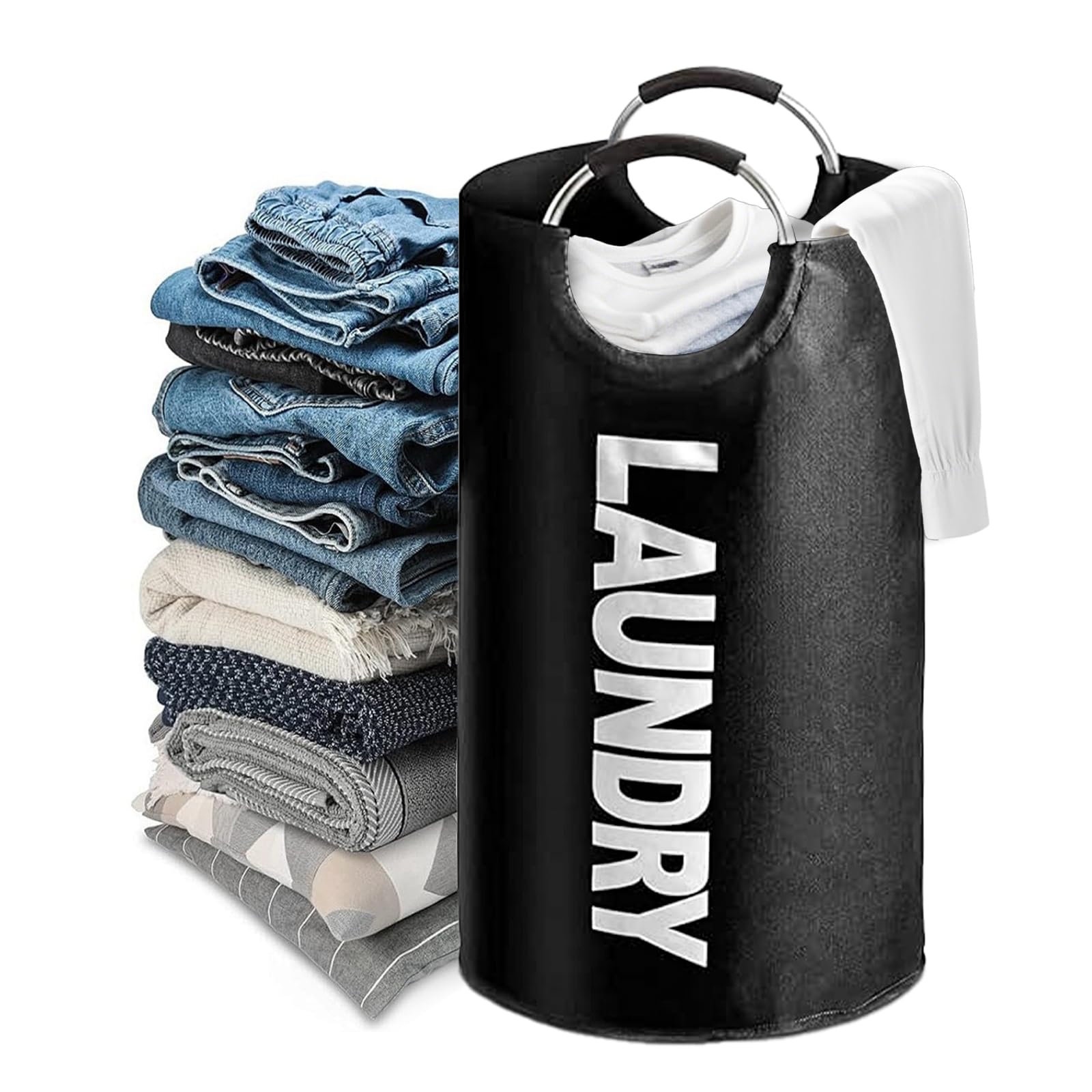 90L Large Laundry Basket, Foldable Laundry Bag, Laundry Hamper with Padded Handle, Laundry Box, Laundry Bin for Bedroom, Bathroom, Travel-image-17