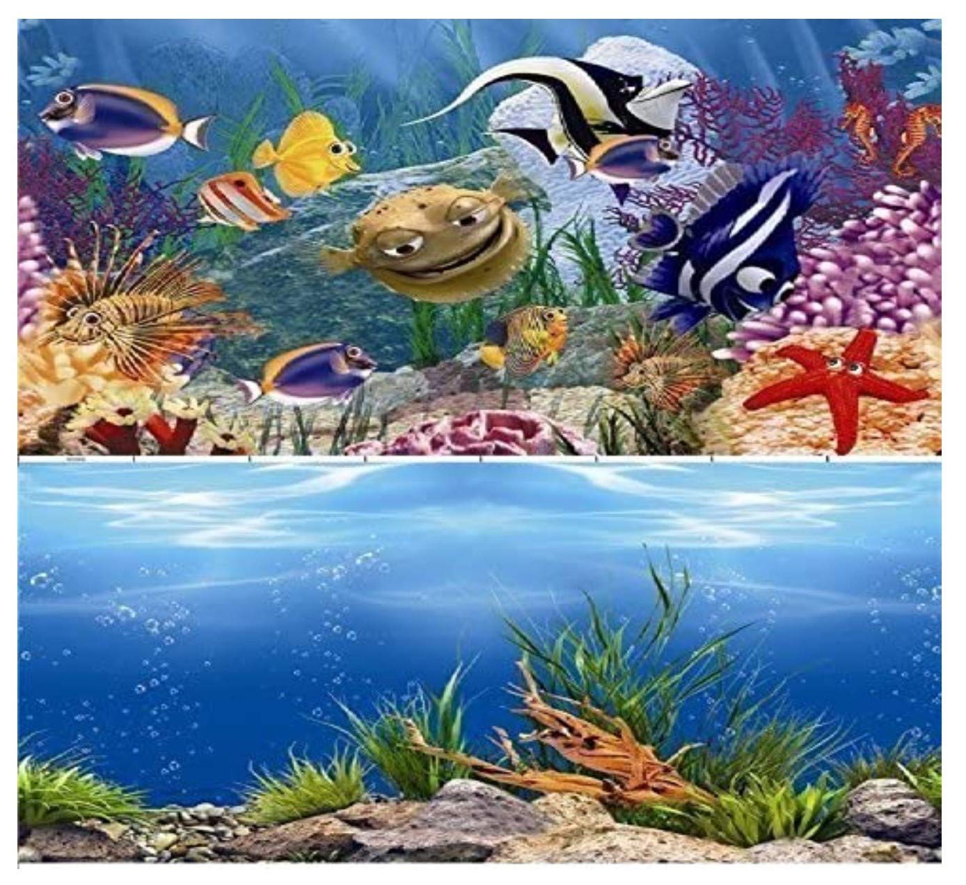 Hidom Aquarium Background Poster Double Sided - Height 24" / 60cm - Length 8 FT / 244cm - Two Scenic Pictures displaying Aquatic Backdrops - DS 600-9093/9094-8