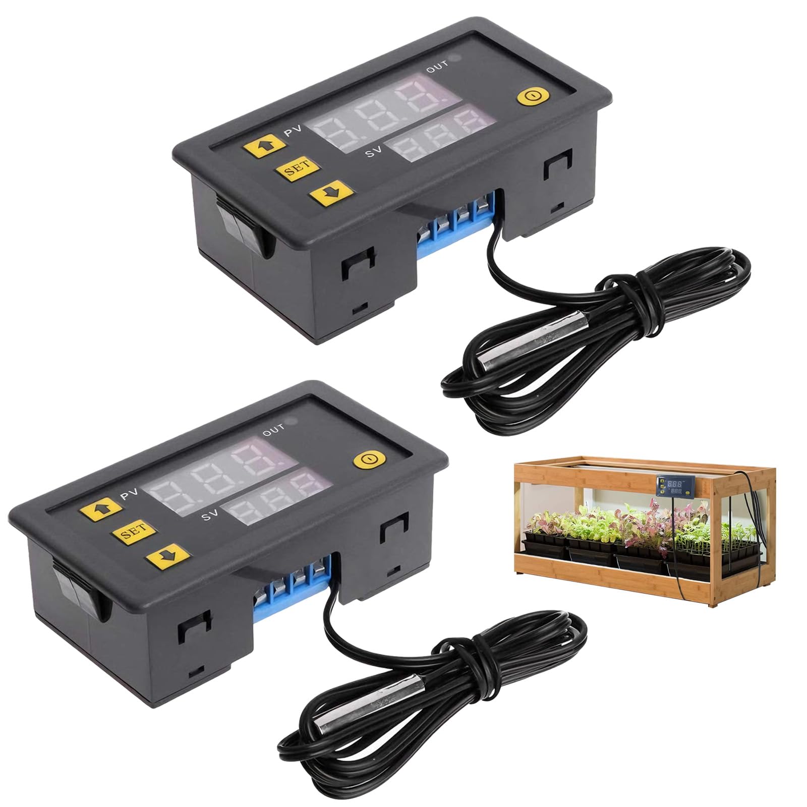 Regulator Temperatury Cyfrowy W3230, 2 Sztuki AC 110V-220V, Termostat z Wyświetlaczem LED 20A i Czujnikiem NTC 10K, Zakres Temperatury od -50℃ do 110℃, Idealny do Lodówek, Zamrażarek i Sy
