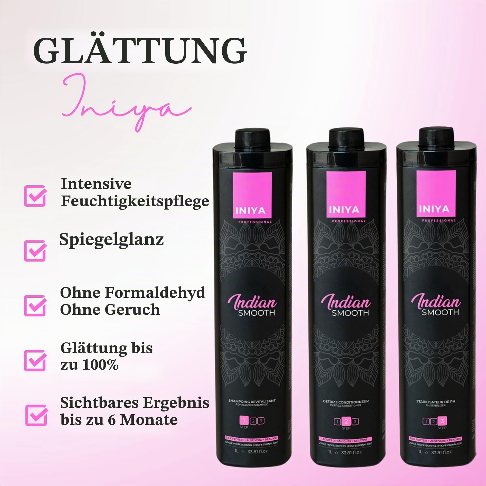 Indisches Glätteisen Tannin ohne Formol | Glättung Tannin & Hyaluronsäure & Amla | Iniya Professional