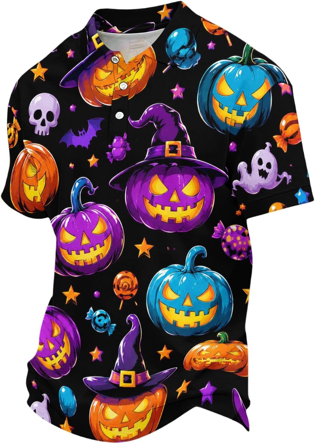 Halloween Polo Shirts for Men Fun Pumpkin Ghost Printed Novelty Golf Shirt