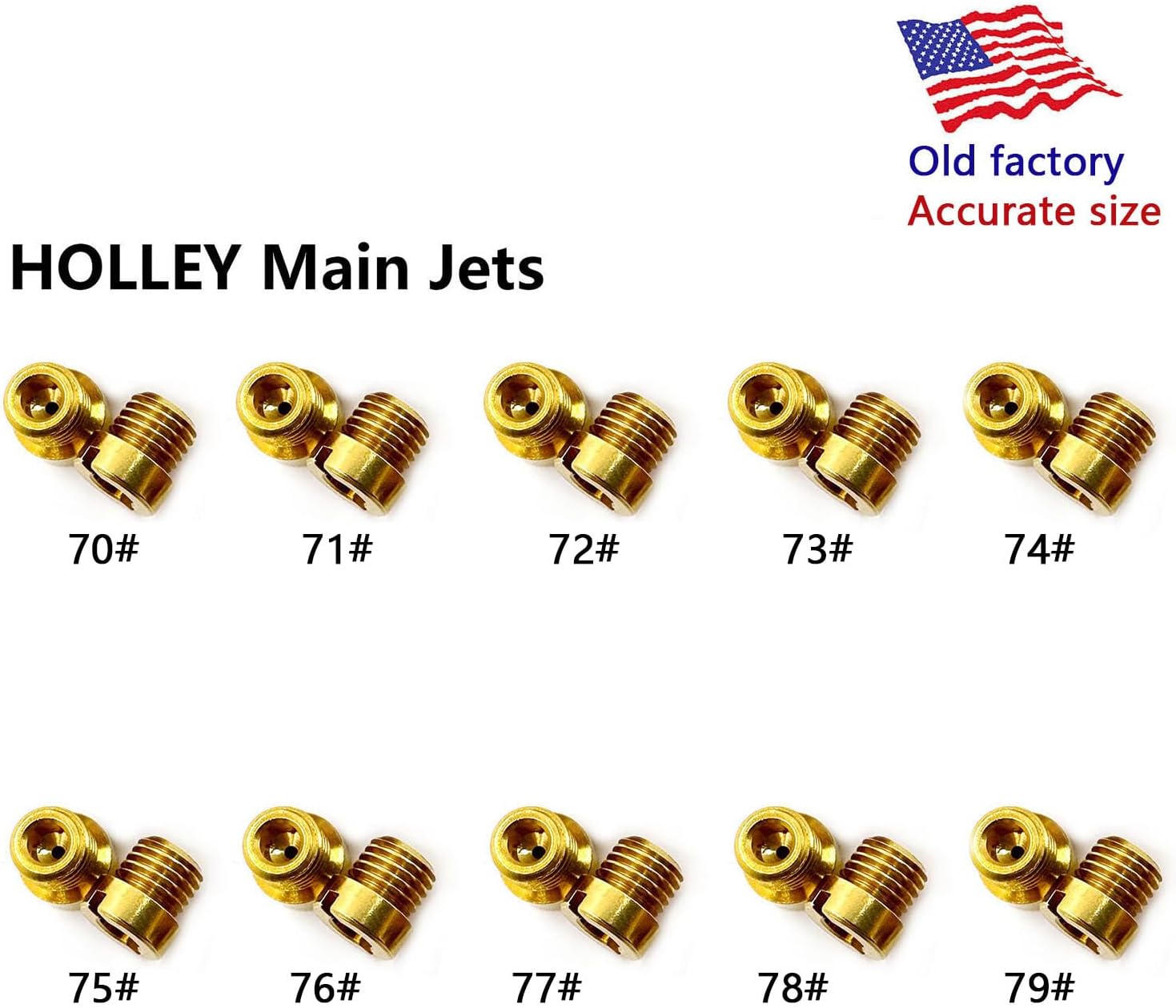 For Holley Carburetor 1/4-32 Gas Main JETS ASSORTMENT KIT The aperture size is:70 71 72 73 74 75 76 77 78 79,10 sets in total, 2 pcs per size,Thread size: 1/4"-32
