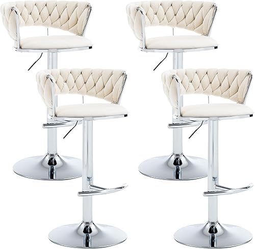 Miniatura 43 de Juego de 2 taburetes de bar de terciopelo giratorios con base de metal dorado, taburetes de bar modernos de altura de mostrador para cocina, pub,