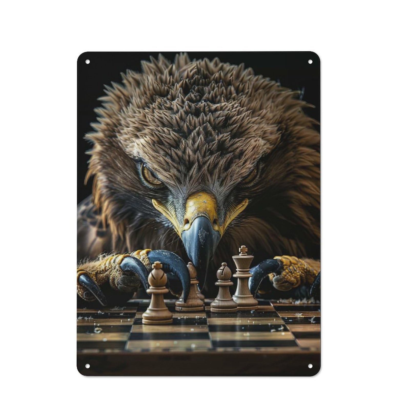 Eagle Chess Metal Wall Sign 40x30cm, Loft Style Urban Room Decor for Flat, Bar, Studio Or Gallery Wall