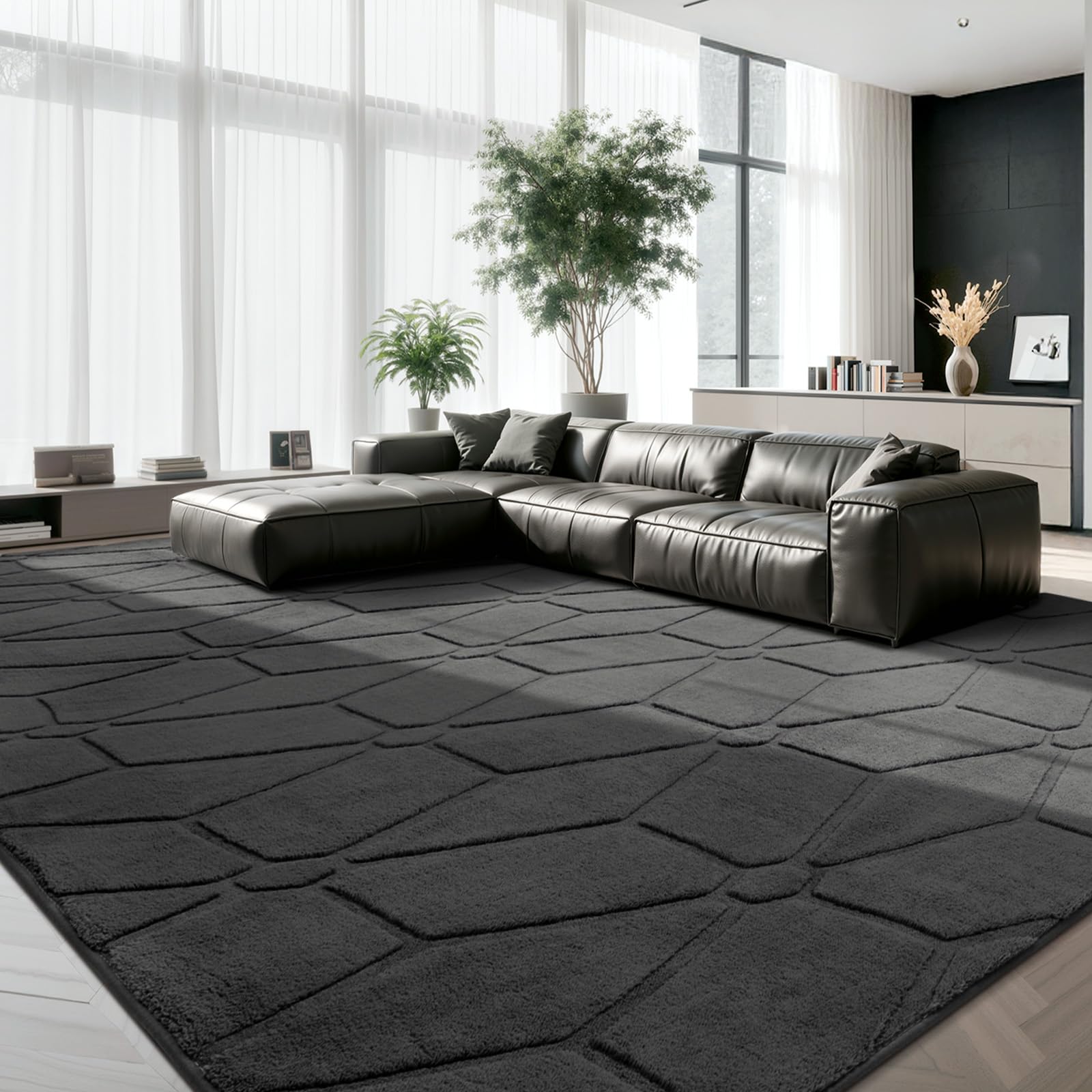Untimaty 160X230cm Large Rugs Living Room: 3D Flower Pattern Fluffy Dark Grey - Soft Comfortable Underfoot - Washable Easy To Clean - Anti-Slip Area Rug Carpet for Bedroom Kids Room Family Home