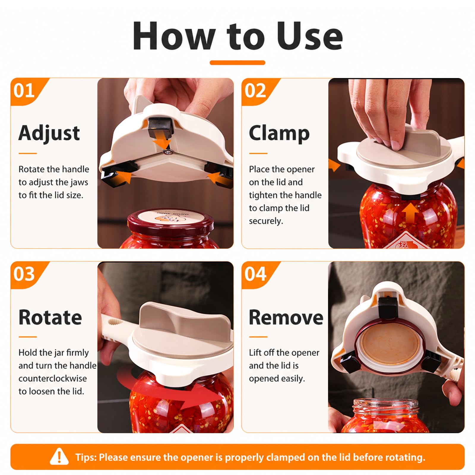 Apribarattoli 4 in 1 Multiuso, Apriscatole Manuale Regolabile con Denti Antiscivolo, Apribarattoli per Anziani con Manico Lungo, Utensile da Cucina Ergonomico per Barattoli e Bottiglie