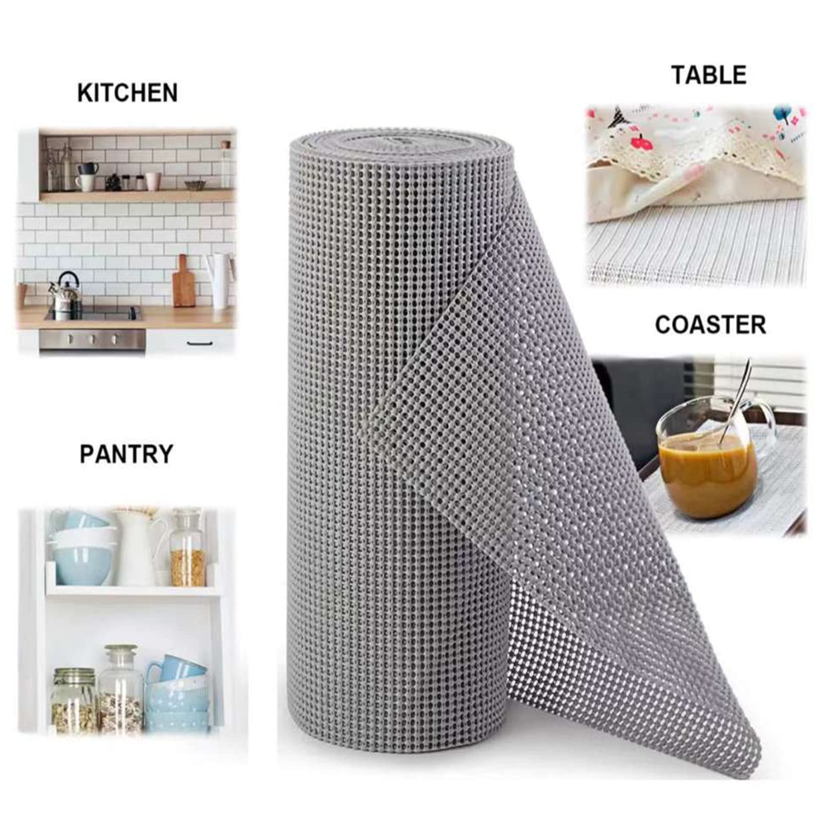 Sous-nappe rembourrée antidérapante en PVC super adhérente, réglable, 50,8 x 200,9 cm, tapis antidérapant de qualité supérieure pour planchers en bois dur et toute surface dure, gris