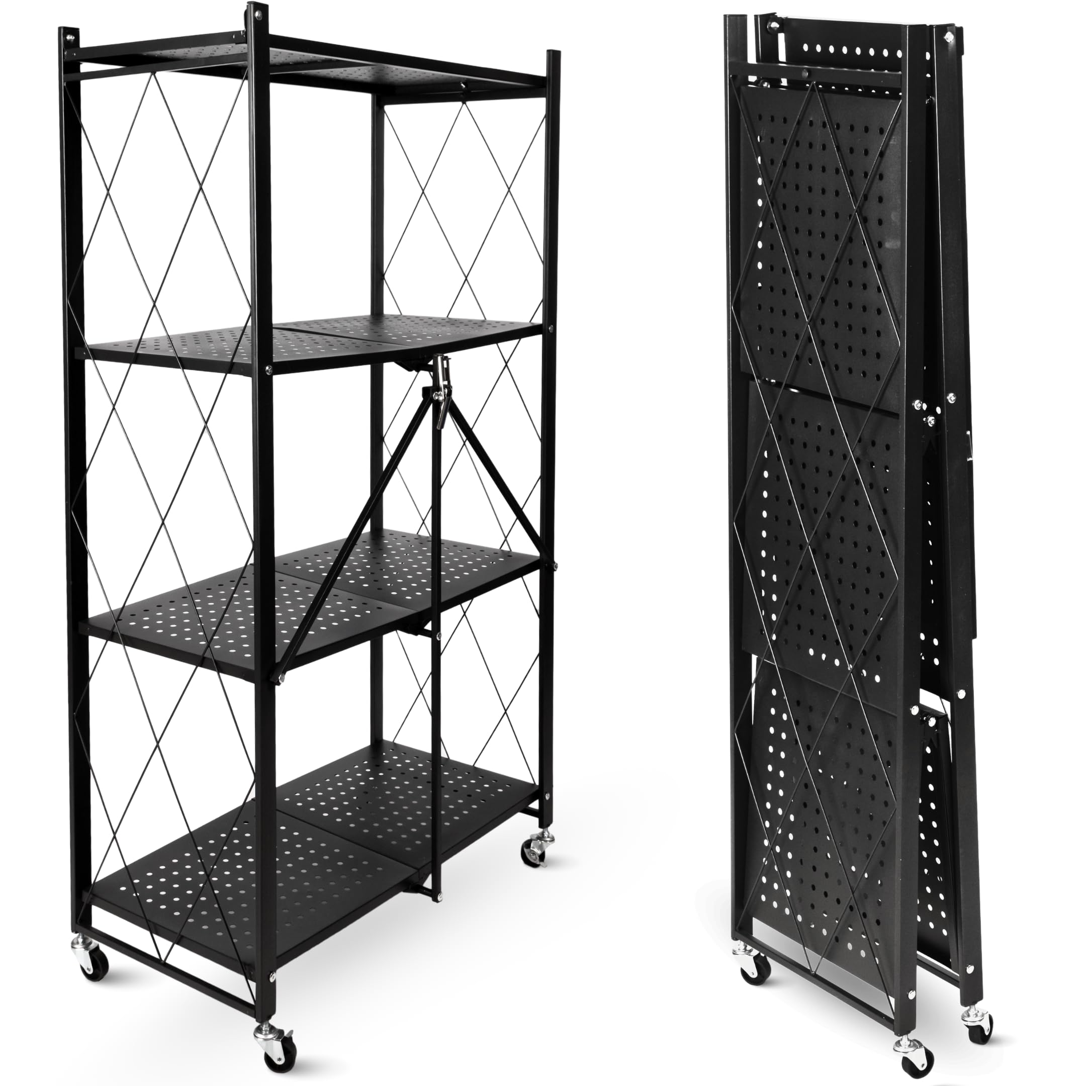 Faltbares Rollregal 4 Etagen – Metallregal Mit Rollen, Schwarz – Für Küche, Speisekammer & Wohnzimmer