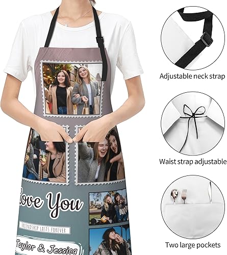 Miniatura 6 de Delantales personalizados con dos bolsillos para mujeres y hombres, delantales personalizados impresos con texto fotográfico para cocinero de cocina