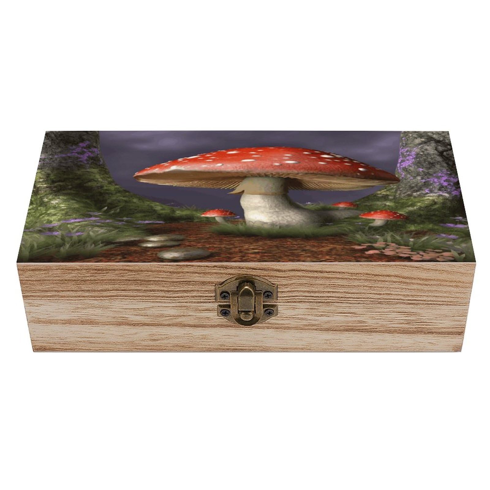 VstaDank Mushroom Wooden Storage Box with Hinged Lid Natural Wooden Box Beautifully Keepsake Boxes Vintage Wood Boxes Jewelry Organizer Trinket Storage Chest Unique Gift