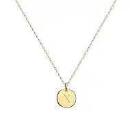 Valloey Rover Initial Necklaces for Women 14K Gold Plated Dainty Letter Necklce Round Coin Disc Pendant Double Side Engraved A-Z Necklace Personalized Jewelry Gift for Women