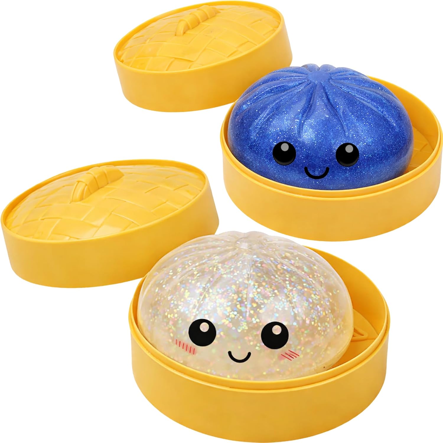 Dumplings Toy - Squishy Dumpling, Giant Dumpling Squishy, Anxiety Relief Fidget (Glitter-White+Blue)