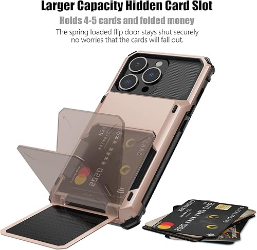 Miniatura 3 de Nvollnoe Funda para iPhone 13 Pro con tarjetero almacena 5 tarjetas Funda tipo cartera de doble capa resistente a prueba de golpes con ranura oculta